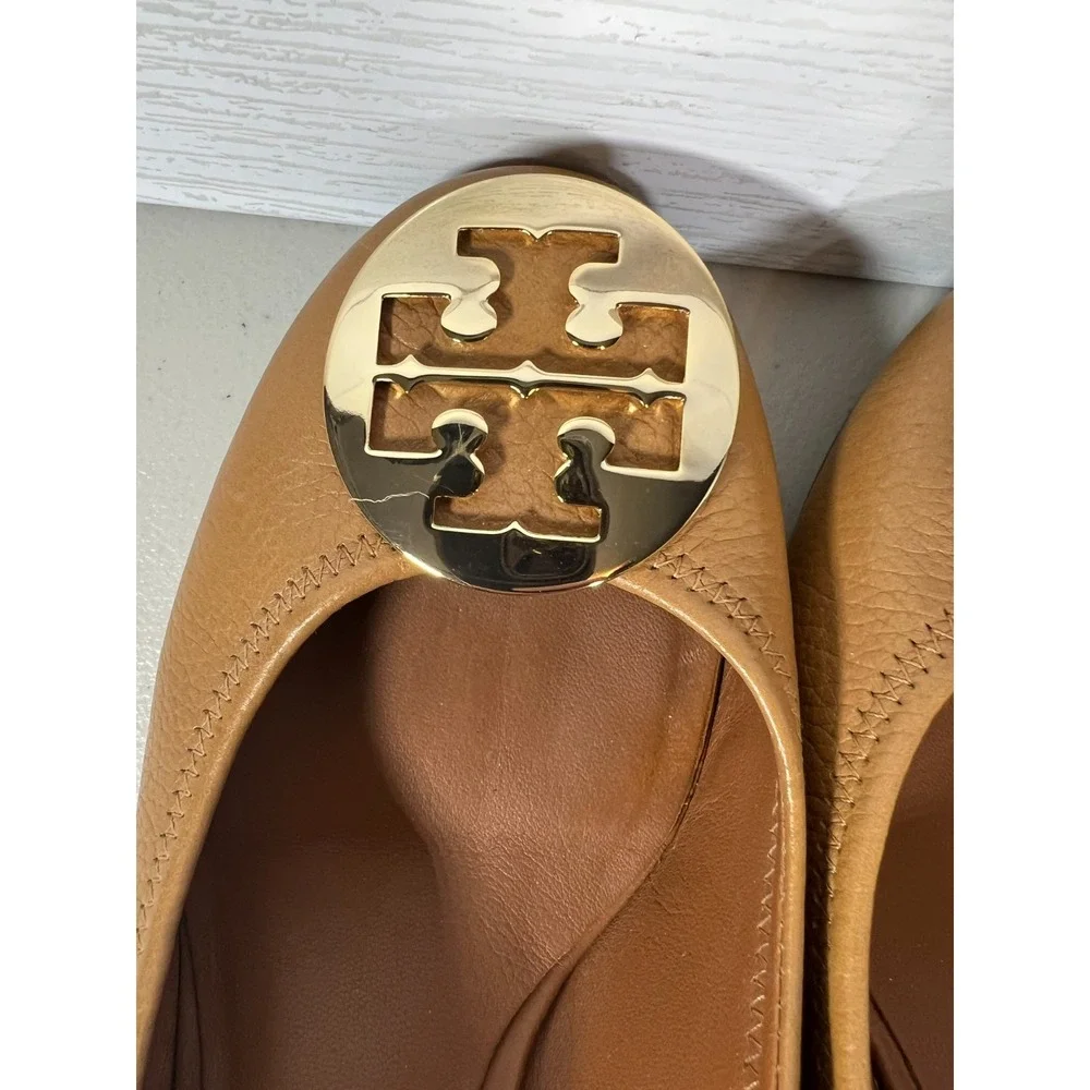 Tory Burch Peep Toe Sally Wedge Heels Pumps Gold Tan Size 9.5 M